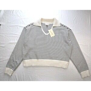 Universal Thread Striped Collared Cropped Sweater Women’s L Navy White NWT